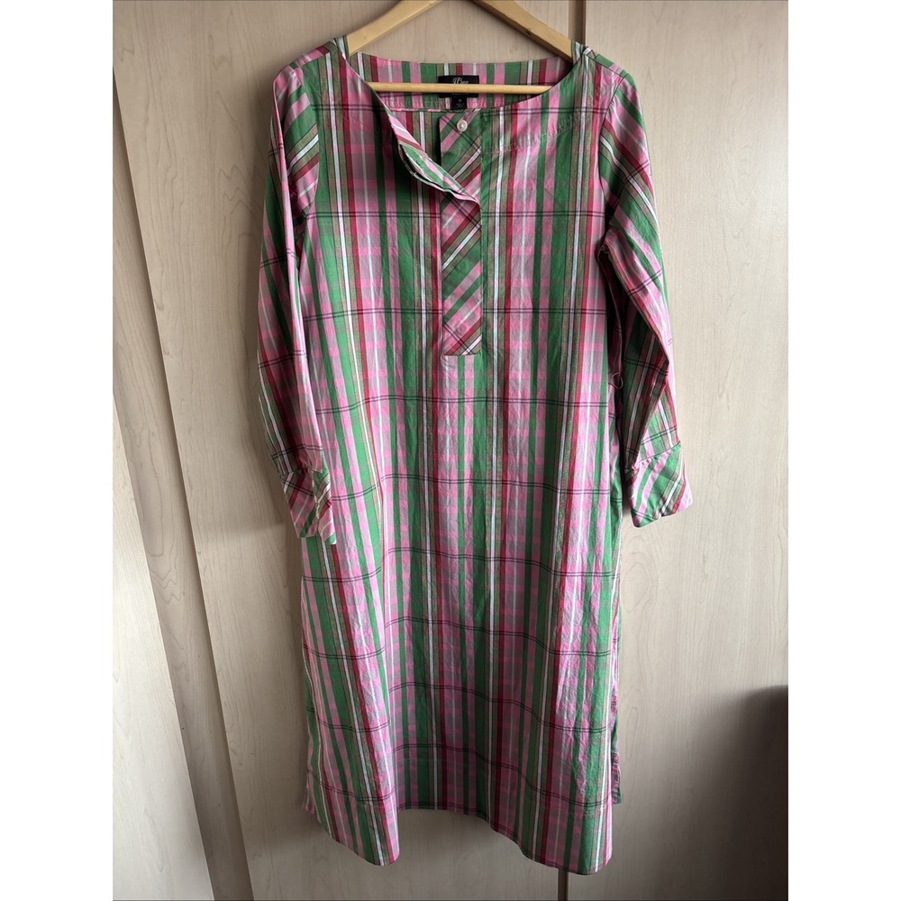 J Crew Womens Sz 6 Pink green plaid Organic Stretch Cotton Dress with Pockets